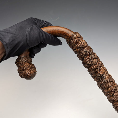 British Vintage Men's Cane, Hemp String Curved Handle, Extra Thick Brown Shaft, 90cm